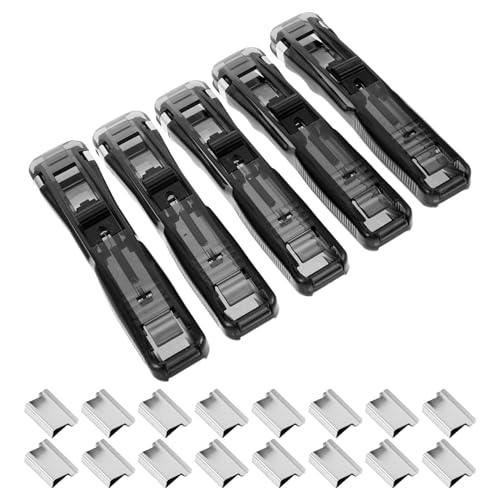SEWACC 5 Stück Teiliges Handheld Push Clip Spender mit Nachfüllungen und Mini Heftgerät Rutschfeste Büroklammern für Schule Büro und Dokumentenorganisation von SEWACC