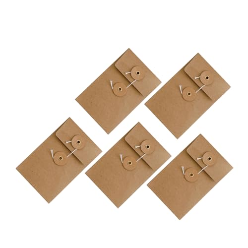 SEWACC 5 Stück Teiliges Vintage Kraftpapier Umschläge mit Schnurverschluss Kleine Quadratische Dokumentenaufbewahrungstaschen aus Robustem Kraftpapier Beschriftbar Vielseitig für Büro von SEWACC