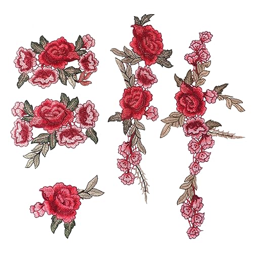 SEWACC 5 Stück Teiliges Wasserlösliche Bestickte Blumenpatches zum Aufnähen Rote Diy Applikationen für Jacken Jeans Rucksäcke Langlebige und Präzise Gefertigte Stickerei Patches von SEWACC