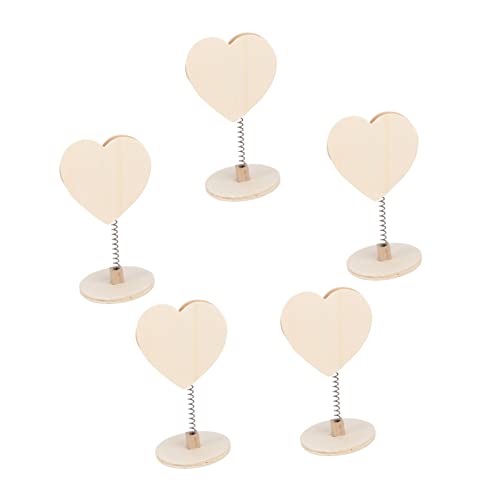 SEWACC 5 Stück Visitenkartenhalter Herzdekor Namenskartenhalter Weihnachtsdekor Herzförmige Clips DIY Cliphalter Kartenhalter Hochzeit Tischdekoration Tischdeko Clips Holz Beige von SEWACC