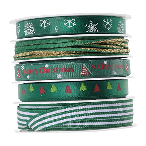 SEWACC 5 Stück Weihnachtsbänder Grünes Band Dekorationen Satinband Rot Grünes Karoband Weihnachtsbaumband Goldenes Kräuselband Polyester von SEWACC