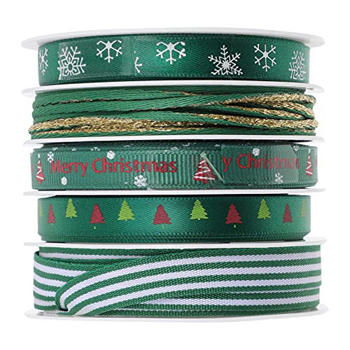 SEWACC 5 Stück Weihnachtsgeschenkbänder mit Festlichen Motiven Dekorative Satinbänder Verschiedenen Farben für Geschenkverpackungen und Bastelprojekte SEWACC 5 Stück Weihnachtsgeschenkbänder mit Festlichen Motiven Dekorative Satinbänder Verschiedenen Farben für Geschenkverpackungen und Bastelprojekte von SEWACC