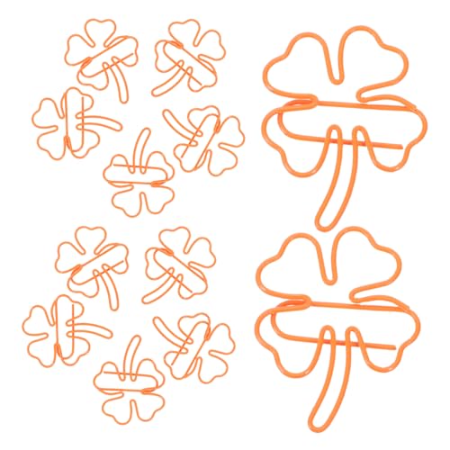 SEWACC 50 Stück Niedliche Shamrock Büroklammern Metall Lesezeichen für Dokumentenorganisation Bürobedarf Scrapbooking für Schule und Büro Orangefarbene Kleeform von SEWACC