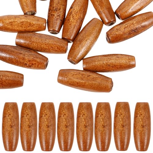 SEWACC 50 Stück Ovale Holzperlen, Großes Loch Fass-Holz-Abstandsperlen Retro-Naturrohrperlen Hölzerne Makramee-Perlen Für Schmuck Armbänder Girlanden von SEWACC