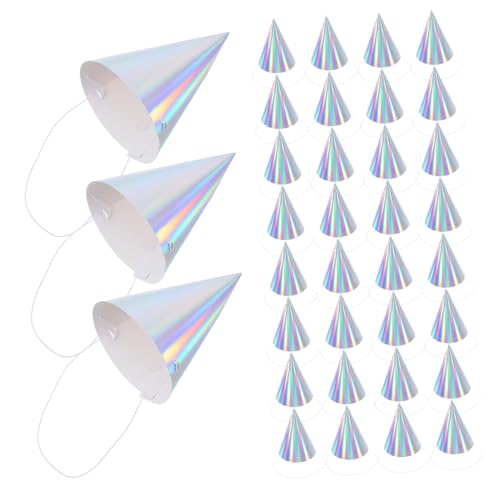 SEWACC 50 Stück Partyhüte Kindergeburtstag Papierkegel mit Regenbogenmuster Leichte Kinderparty Hüte für Festliche Shower und Karneval Bequeme von SEWACC