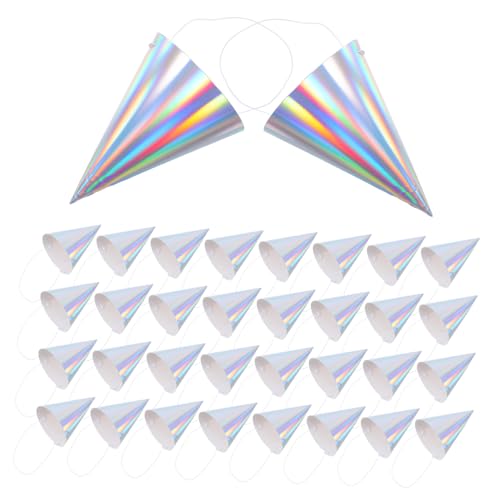SEWACC 50 Stück Teiliges Partyhüte aus Stabilem Papier Hologramm Geburtstagskegel Hüte für Kindergeburtstag Bunte Partydekoration von SEWACC