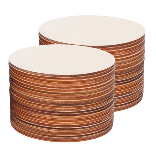 SEWACC 50 Stück Unlackierte Holzkreise Glatte Holzscheiben aus Massivholz für DIY Basteln Malerei Gravur Vielseitige Runde Holzausschnitte für Heimdekoration und Kreative Projekte von SEWACC