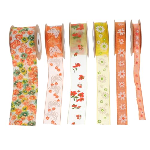 SEWACC 6 Rollen Geschenkband mit Blumenmuster Strapazierfähiges Polyester Bastelband Vielseitig Einsetzbar für DIY Geschenkverpackung Partydekoration pro Farblich Abgestimmt von SEWACC