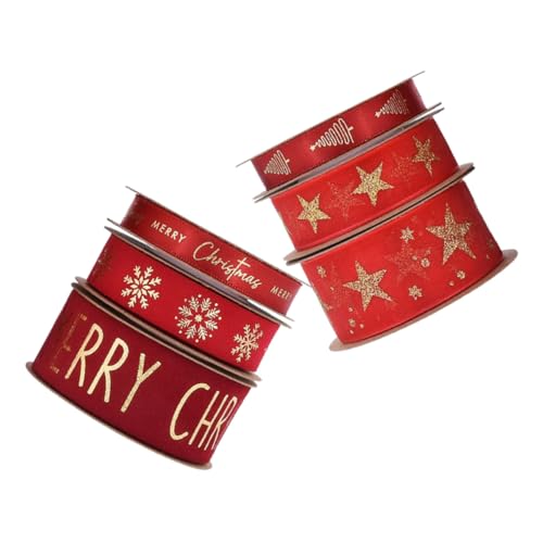SEWACC 6 Rollen Rotes Weihnachtsband mit Goldfolie Transparentes Glitzer Organza Geschenkband Breites Schleifenband für Geschenkverpackung Obstkisten Festliche Dekoration DIY von SEWACC