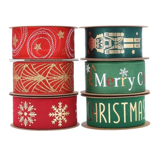 SEWACC 6 Rollen Weihnachtsband mit Goldfolie Strapazierfähiges Geschenkband für Weihnachtsgeschenke Basteln und Festliche Dekoration Weihnachtliches Ripsband mit Eleganten Mustern SEWACC 6 Rollen Weihnachtsband mit Goldfolie Strapazierfähiges Geschenkband für Weihnachtsgeschenke Basteln und Festliche Dekoration Weihnachtliches Ripsband mit Eleganten Mustern von SEWACC