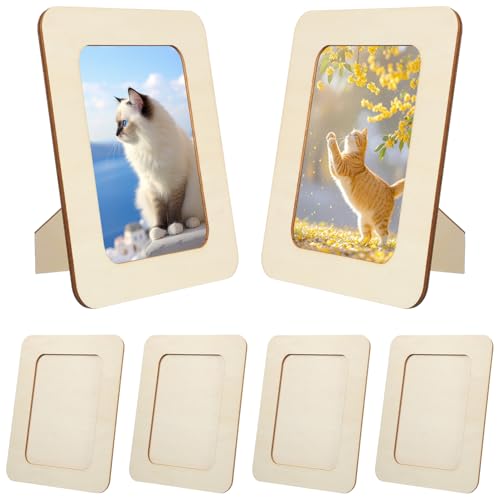 SEWACC 6 Stück Fotorahmen 4 X 6 Holz-Bilderrahmen Rechteckiger Postkartenrahmen Bemalbare Rahmen Für Bastelprojekte von SEWACC