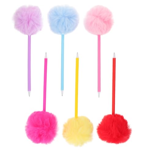 SEWACC 6 Stück Kreativer Plüschstift Bunter Pom Pom Stift Unterschriftenstift Spaßstift Neuartiger Flauschiger Kugelschreiber Kawaii Stift Neuartiger Schreibstift Schreibwaren von SEWACC