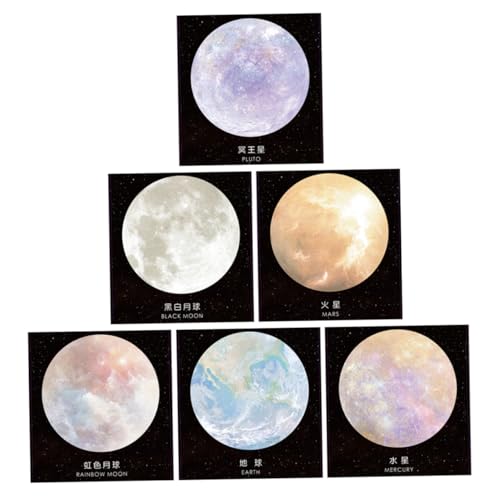 SEWACC 6 Stück Planet Haftnotizen Runde Form mit Erdball Mond Regenbogen Mond Mars und Selbstklebende Notizen für Büro und Schule von SEWACC