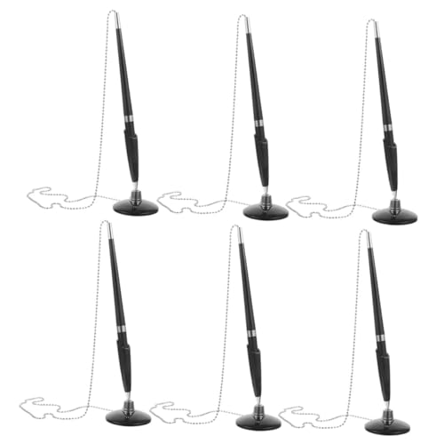 SEWACC 6 Stück Schwarze Business Kugelschreiber mit Stabiler Metallkette und Selbstklebendem Haftfuß Ergonomisch Leichter Schreibkomfort Sicherer Schreibtisch Stift für Büro Empfang Bank von SEWACC