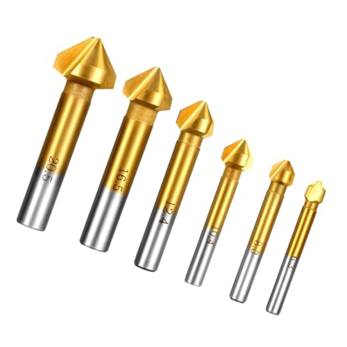 SEWACC 6 Stück Teiliges Beschichtetes Dreiklingen Deburring und Senkbohrer Set Langlebig und Rostfrei für Kunststoff Aluminium Präzises Entgraten und Kantenfase von SEWACC