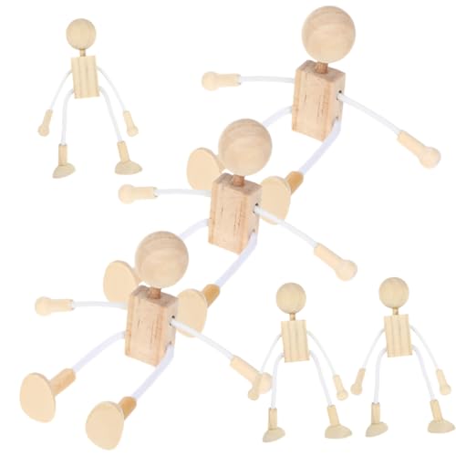 SEWACC 6 Stück Teiliges DIY Holzfiguren zum Bemalen Kleine Unbemalte Holzpuppen mit Glatter Oberfläche Kreative Bastelspielzeuge für Fantasie und Handwerklichen Fähigkeiten von SEWACC