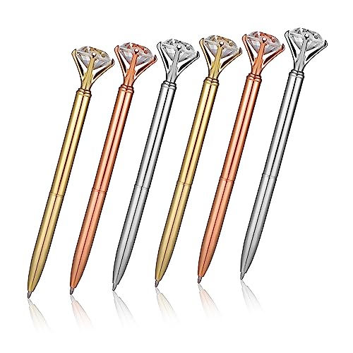 SEWACC 6 Stück Teiliges Metall Kugelschreiber mit Diamant Design Schnelltrocknende Leicht und Tragbar Stilvolle Schreibgeräte für Büro und Alltag Edle Farben Silber Gold Roségold von SEWACC