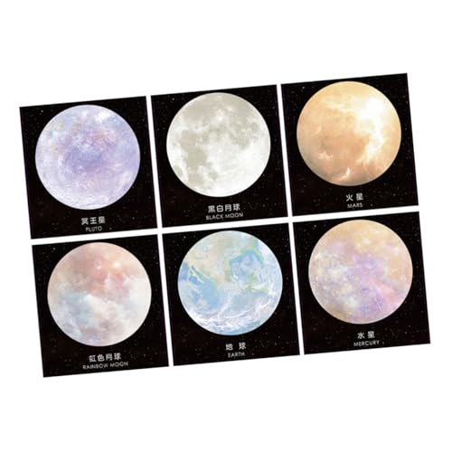 SEWACC 6 Stück Teiliges Runde Moon Memo Notizen Selbstklebende Notizblöcke für Büro Schule und Kreative Anwendungen Farbige Planetarische Haftnotizen für Effektive Organisation von SEWACC