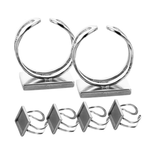 SEWACC 6 Stück Verstellbare Ringrohlinge aus Edelstahl Quadratisch DIY Schmuckherstellung Ringblanks Basis für Ringherstellung und Basteln von SEWACC