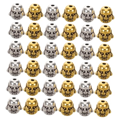 SEWACC 60 Stück Buddha Head Spacer Beads Vintage Tibetan Maitreya Charms Schmuckzubehör für Mala Armbänder Halsketten Yogaschmuck Herstellung von SEWACC