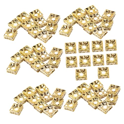 SEWACC 60 Stück Glitzernde Würfel Spacer Perlen Goldene Glänzende Quadratische Strass Perlen für DIY Schmuck Armband Halskette Ohrringe Schlüsselanhänger Zubehör von SEWACC