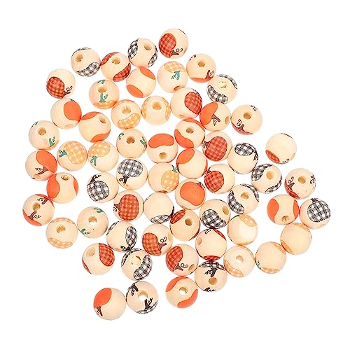 SEWACC 60 Stück Karierte Kürbis-Holzperlen Dekoration künstlich Ohrring-Anhänger gefälscht halloween basteln halloween costume beads hölzerne Halloween-Perlen Perlenzubehör selber machen von SEWACC