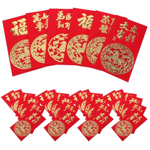 SEWACC 60 Stück Teiliges Rote Umschläge Jahr Des Pferdes Traditionelle Chinesische Geldkuverts aus Stabilem mit Glatter Oberfläche Festliches Design für Neujahr Hochzeit Familienfeiern von SEWACC
