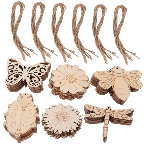 SEWACC 60 Stück Teiliges Unbehandelte Holzscheiben mit Naturmotiven Leichte DIY Holzplättchen für Basteln Bemalen und Dekoration Stabile Holzplatten mit Glatter Oberfläche für Kreative von SEWACC
