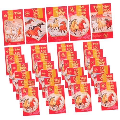 SEWACC 60 Stück Teiliges Vietnamesische Neujahrsumschläge Jahr Des Pferdes Traditionelle Rote Briefumschläge mit Pferdemotiv für Frühlingsfest und Mondneujahr Vielseitige von SEWACC
