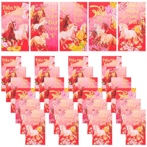 SEWACC 60 Stück Vietnamesische Neujahrs Rotumschläge Jahr Des Pferdes Papier Umschläge für Geldgeschenke Chinesische Frühlingsfest Partydekorationen Traditionelle Hong Bao Umschläge von SEWACC
