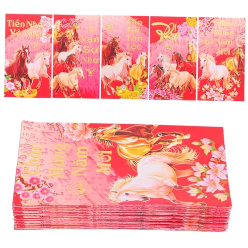 SEWACC 60 Stück Vietnamesische Neujahrsumschläge Jahr Des Pferdes Rote Hong Bao Geldumschläge Großformat Traditionelle Papierumschläge Für Bargeld und Geschenkverpackung von SEWACC