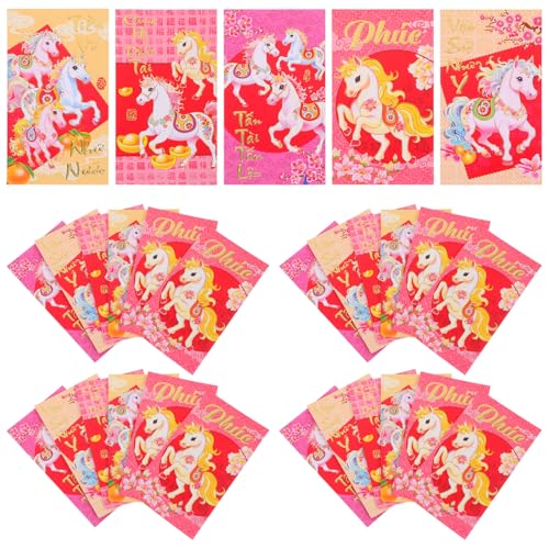 SEWACC 60 Stück Vietnamische Neujahrsumschläge Jahr Des Pferdes Rote Papierumschläge für Geld Geschenkumschläge Frühlingsfest Traditionell mit Vietnamesischem Design von SEWACC
