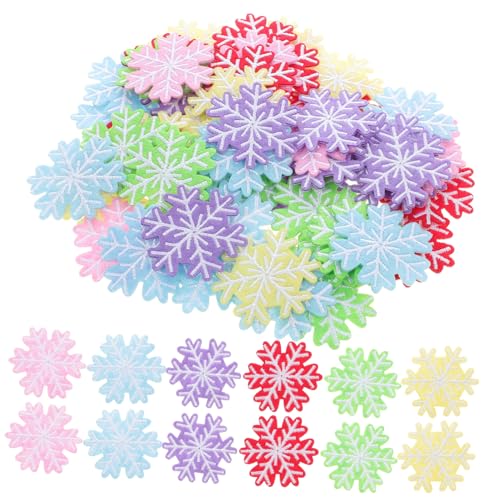 SEWACC 60 Stück Weihnachtsapplikationen Schneeflocken Patches Zufällige Farben für Kleidung Taschen und Accessoires Hochwertige Aufbügelbare Aufnäher für Diy Projekte von SEWACC