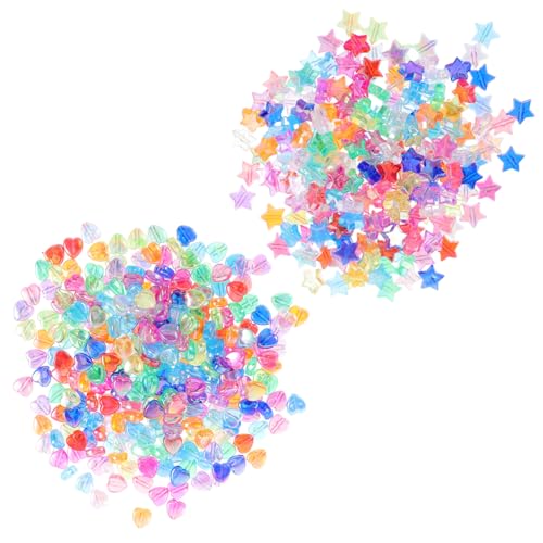 SEWACC 600 Stück Bunte Acrylperlen DIY Spacer Perlen für Schmuckherstellung Armbänder Halsketten Schlüsselanhänger Bastelperlen mit Stern Herzform Vielseitig Einsetzbar von SEWACC
