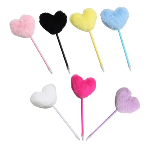 SEWACC 7 Stück Bunte Pom Pom Kugelschreiber Flauschige Herzform Stifte für Schüler Bürobedarf und Kreative Ergonomisch und Komfortabel für Müheloses Schreiben von SEWACC