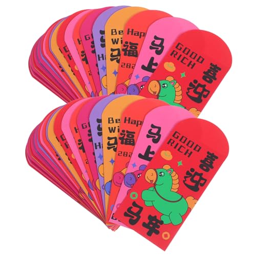 SEWACC 72 Stück Chinesische Envelopes mit Pferdemotiv Dickes Papier Feine Druckqualität Vielseitig für Frühlingsfest Hochzeit und Geschäftliche Geschenke von SEWACC