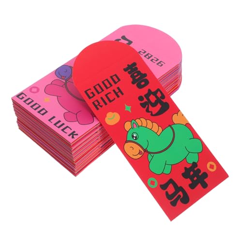 SEWACC 72 Stück Rote Umschläge Chinesisches Neujahr Pferdemotiv Glücksgeldumschläge für Frühlingsfest Traditionelle Chinesische Geldumschläge aus Dickem Papier von SEWACC