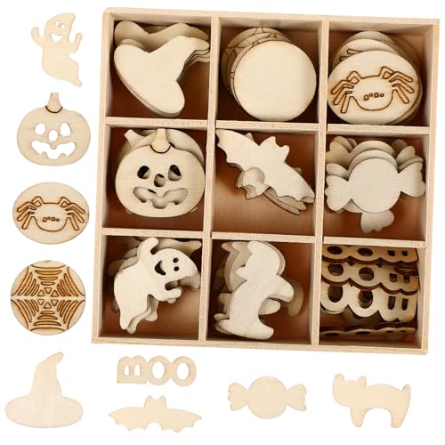SEWACC 72 Stück Teiliges von Einzigartigen Holzhandwerken für Halloween Dekoration Distinctive Wooden Crafts für DIY Projekte und Festlichkeiten Vielseitig Einsetzbar Streudeko für von SEWACC