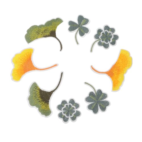 SEWACC 8 Stück Ginkgo-Blatt-Patch Stoffflicken selbstklebend Flicken für Bekleidung Grüne Blatt-Stickerei-Applikation Stoffaufkleber Patch bestickte Aufnäher für Kleidung Polyester von SEWACC