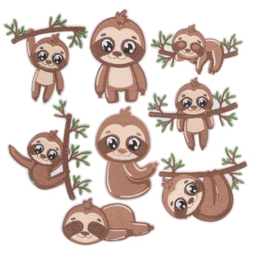 SEWACC 8 Stück Teiliges Faultier Bügelflicken Bestickte Cartoon Applikationen zum Aufbügeln und Nähen Vielseitige Textil Patches zur Reparatur und Dekoration von Kleidung Kissen von SEWACC