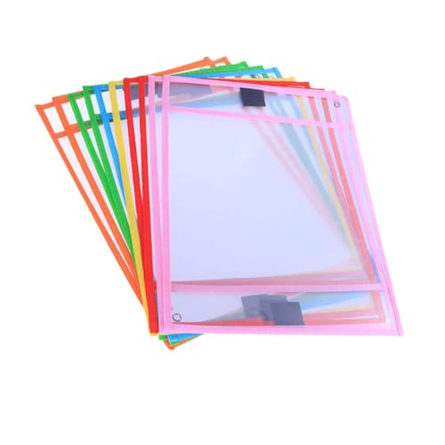 SEWACC 8 Stück Teiliges Wiederverwendbarer PVC Dry Erase File Pockets Abwischbare Dokumentenhüllen Robuste Schutzhüllen für Schule Büro und Farblich Sortiert Praktische Zufällige Farbe von SEWACC
