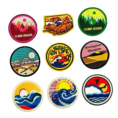 SEWACC 9 Stück Runde Stickerei Patches Teiliges Aufbügelbare Abzeichen für Jeans Jacken Taschen und Kunsthandwerk Cartoon Design für Kreative Dekoration von SEWACC