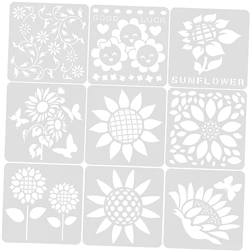 SEWACC 9 Stück Sonnenblumen Hohlschablone Malschablonen Für Blumenschablone Sonnenblumenform Malschablonen Kunststoff Wandschablonen Farbschablonen Quadratische von SEWACC
