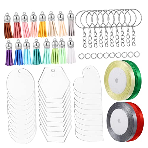 SEWACC Acryl Schlüsselanhänger mit Bunten Quasten Runde Transparente Blanko Schlüsselring Anhänger Diy Bastelset mit Biegeringen und Zubehör für Personalisierte Zufällige von SEWACC