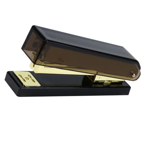 SEWACC Acryl Standardhefter Mittelgroß Schwarz gold Handlicher Tacker mit Metallkern Rutschfest Langlebig für Büro Schule und Pinnwand Kreatives Design Hochwertiges Büroaccessoire von SEWACC