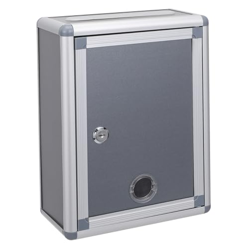SEWACC Aluminiumlegierung Vorschlagsbox mit Schloss Kleine Wandbriefkasten für Schlüssel Post Wahlzettel Kreative Einwurfbox Grauer Hängekasten für Büro und Hotel von SEWACC