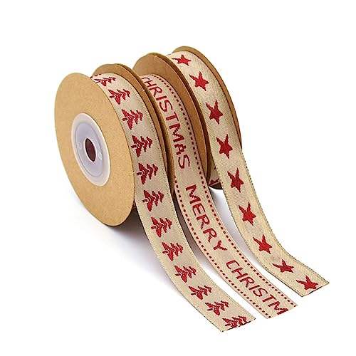 SEWACC Baumwoll Leinen Weihnachtsband mit Merry Christmas Dekoratives DIY Geschenkverpackungsband für Weihnachtsfeier Wiederverwendbar Kreative Weihnachtsdeko für Zuhause und Büro von SEWACC