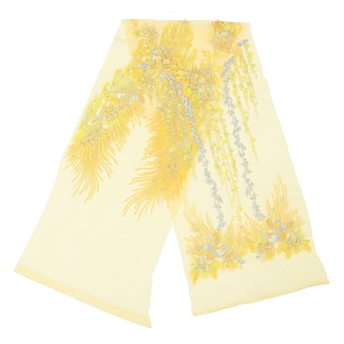 SEWACC Bestickte Spitze Applikation zum Aufbügeln Gelbe Spitzenborte mit Perlen und Strass Dekoratives DIY Patch für Brautkleider Hochzeitskleidung und Textilien von SEWACC