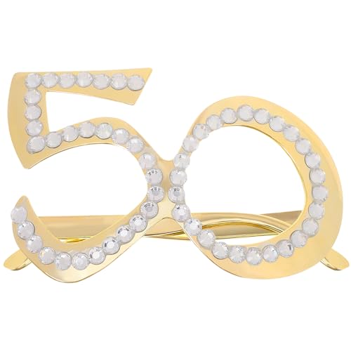 SEWACC Brille Zum 50. Geburtstag Zahl 50 Brille Kostüm-Neuheit Als Partygeschenk Für Erwachsene (Golden) von SEWACC