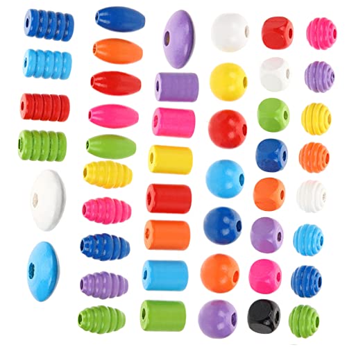 SEWACC Bunte Holzperlen für Schmuckherstellung Beutel DIY Armband Halskette Perlen Handgefertigt Vintage Stil Mix Formen für Girlanden und Bastelprojekte von SEWACC